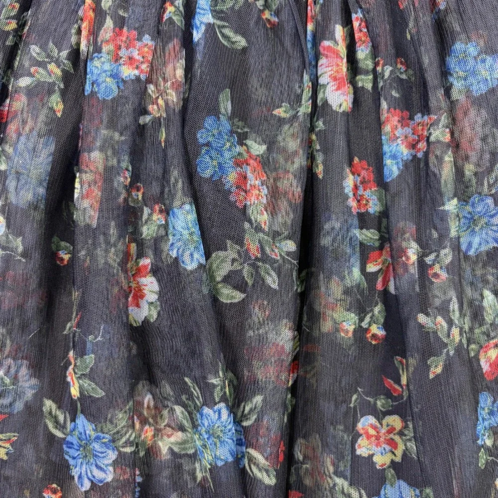 Zunie Denim Floral Tulle Mixed Media Long Sleeve Cottagecore Dress Girls 10